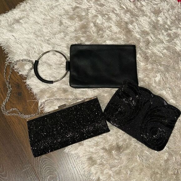 (3) Black Sequin Pouch Clutch Shoulder Evening Purses - Picture 1 of 7